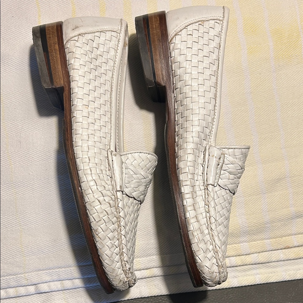 Bruno Magli Woven White Leather Penny Loafers size 7.5 fit like an 8.5 women’s - Picture 5 of 8